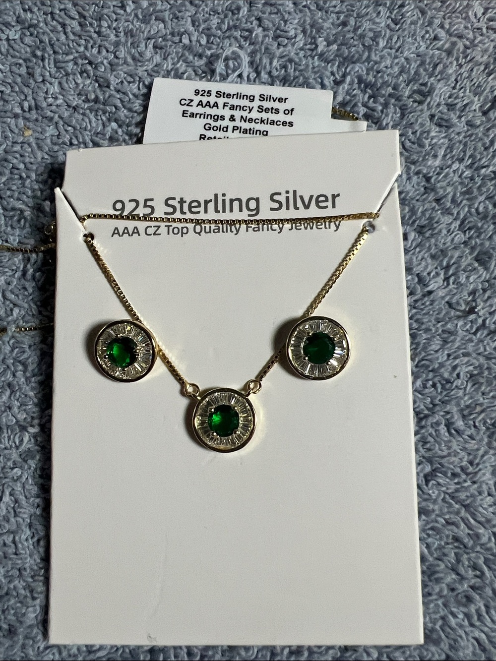 Sterling Silver Gold-Plated Necklace with Green CZ Accents